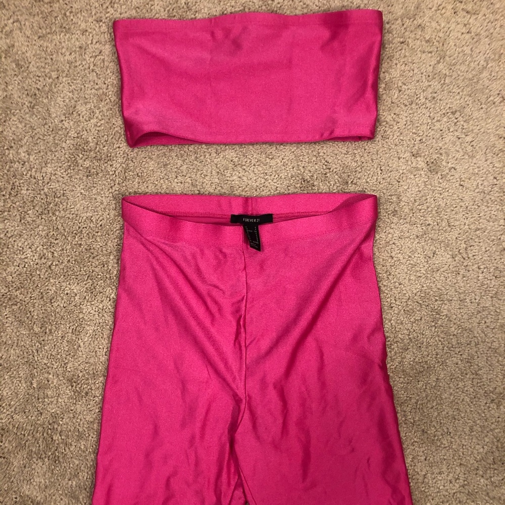 Forever 21 Neon pink shiny matching set